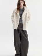 fano Soft Beige Minimalist Lapel Collar Loose Fit Young Women Everyday Short Coat