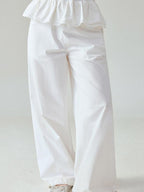 fano Pure Cotton Elastic Waist Loose Korean Office Natural Waist White Straight Pants