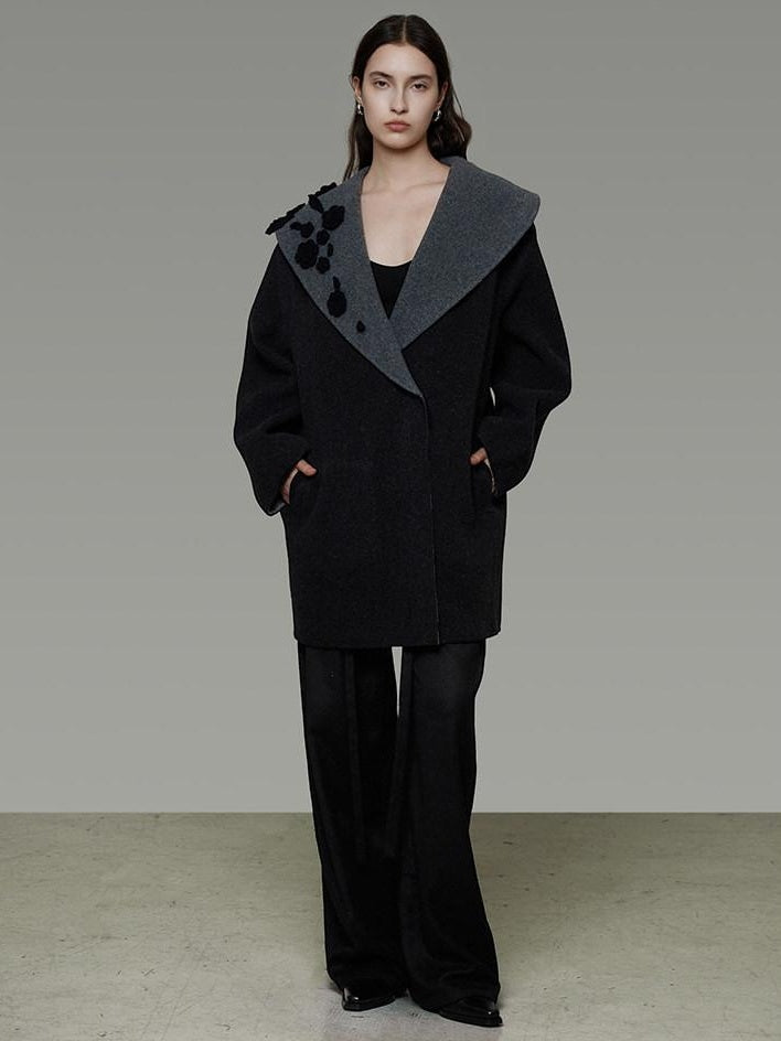 unspoken Warm Thick Minimal Commuter Loose Fit Lapel Women Sheep Wool Blend Wool Coats