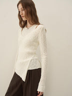 someone sometimes Polyester Blend Knit V-neck Slim Fit Sweet Ivory Women Long Sleeve T-Shirts