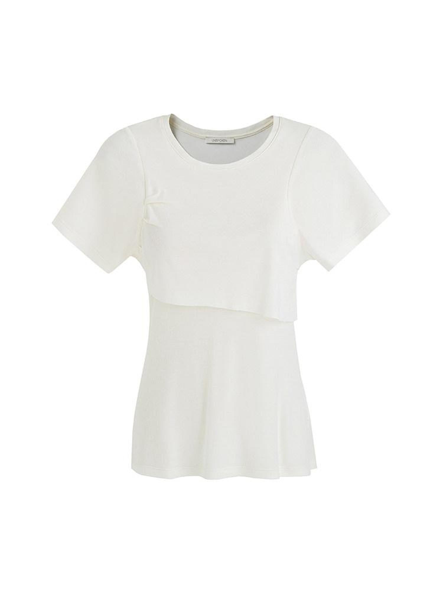 unspoken Soft Acrylic Slim Fit Crew Neck Minimal Office Women White Short Sleeve T-Shirts