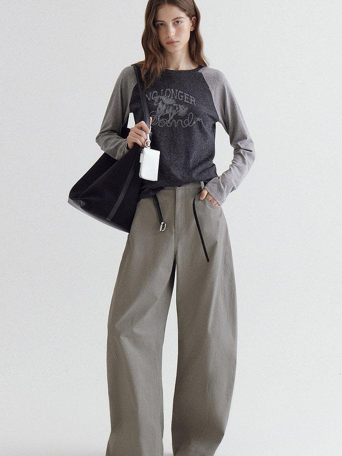 fano High Waist Cotton Pocket Loose Commuter Ladies Gray Green Wide Leg Pants