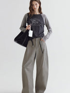 fano High Waist Cotton Pocket Loose Commuter Ladies Gray Green Wide Leg Pants
