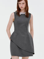 fano Polyester Stretch Korean Office Cocoon Sleeveless Gray Women Vest Midi Dresses