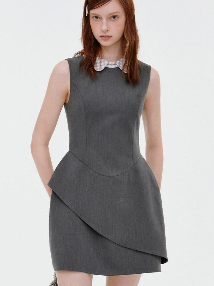 fano Polyester Stretch Korean Office Cocoon Sleeveless Gray Women Vest Midi Dresses