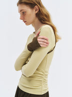 someonesometimes Stretch Casual Slim Asymmetric Neck Women Lemongrass Yellow Long Sleeve T-Shirts