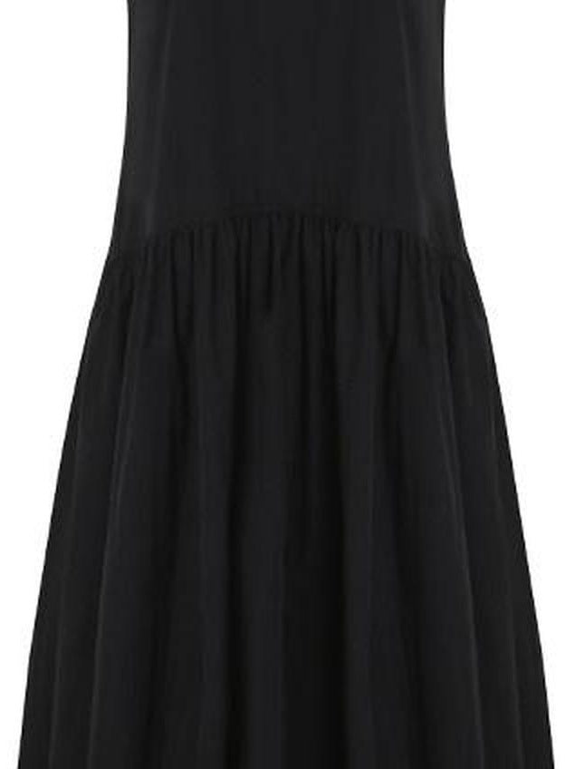 fano Black Cotton Blend A Line Sleeveless Round Neck Natural Waist Women Maxi Dresses