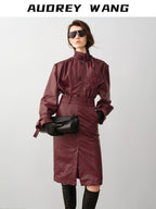 audreyyang Slimming Loose Cuffed Sleeves Button Women Mustard Green Leather Jackets