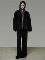 unspoken Warm Minimalist Commuter Loose Fit Zip Layered Women Black Polyester Short Coat
