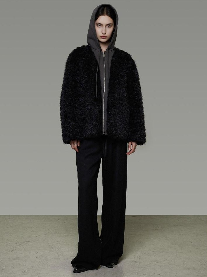 unspoken Warm Minimalist Commuter Loose Fit Zip Layered Women Black Polyester Short Coat