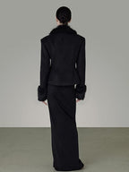 unspoken Warm Wool Blend Slim Fit Button Front Women Black Long Sleeve Cropped Jackets