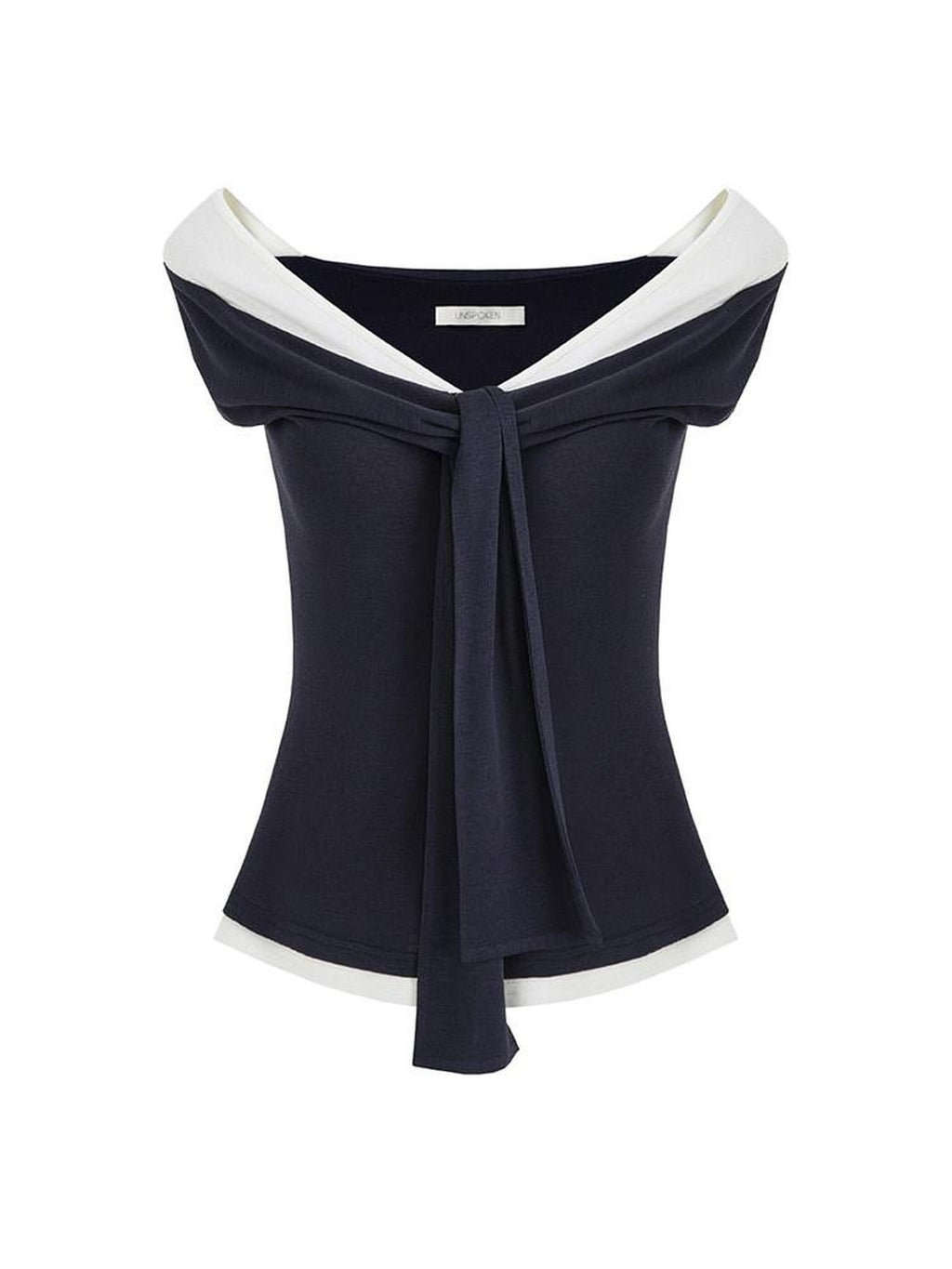 unspoken Viscose Blend Contrast Slim Fit Commuter Women Bardot Off Shoulder Crop Tops