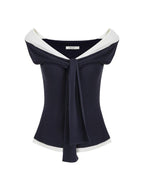 unspoken Viscose Blend Contrast Slim Fit Commuter Women Bardot Off Shoulder Crop Tops