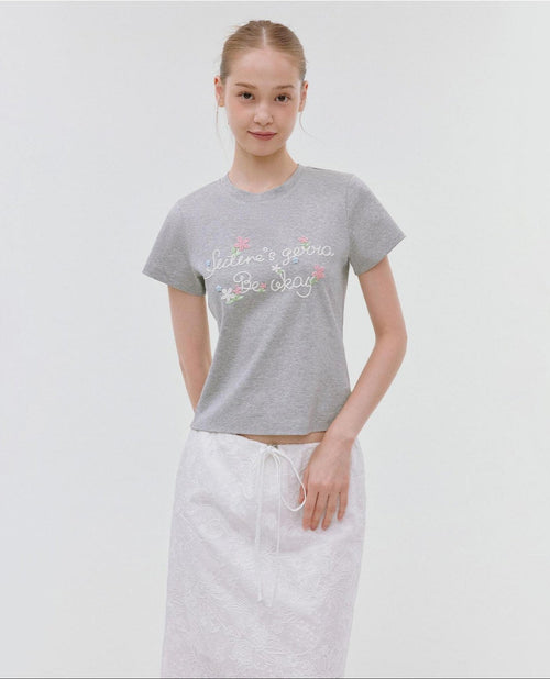 fano Floral Print Slim Fit Korean Workwear Round Neck Cotton Stretch Basic Crop Tops