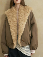someonesometimes Cozy Commuter Cotton Blend Relaxed Short Collar Gray Brown Olive Puffer Jackets
