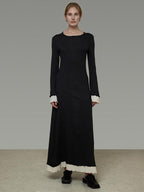 unspoken Slim Waist Colorblock Aline Knit Bell Sleeve Office Women Breathable Maxi Dresses