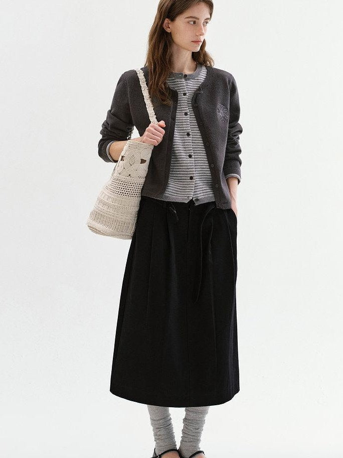 fano Shape Retaining High Waist Pleated A Line Casual Women Cotton Maxi Skirts