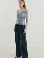 someonesometimes Vintage Washed Low Rise Distressed Denim Stretch Women Deep Indigo Flared Jeans