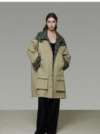 unspoken Breathable Pure Cotton Minimalist Loose Midlength Women Plaid Khaki Trench Coats