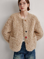 fano Faux Fur Straight Cut Minimal Workwear Women Gray Khaki Short Coat