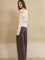 someonesometimes 3D Embellished Asymmetrical Neck Slim Crop Knit Wool Blend Sweaters