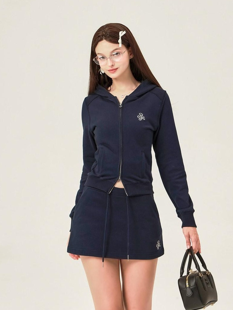 ikyou Sleek Slim Fit Zip Up Patchwork Pockets Commuter Cotton Lined Hoodie
