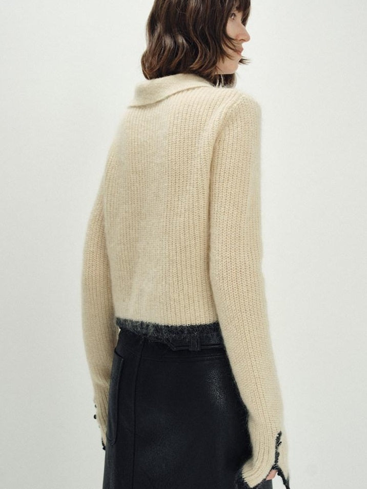 someonesometimes Soft Mohair Wool Blend Slim Short Lapel Buttoned Women Knitwear Cardigans