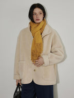 Lofi choose Thick Fleece Lined Warm Loose Fit Commuter Coat For Women Ivory Long Coats