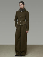 unspoken Breathable Cotton High Waist Minimal Office Heather Green Wide Leg Pants