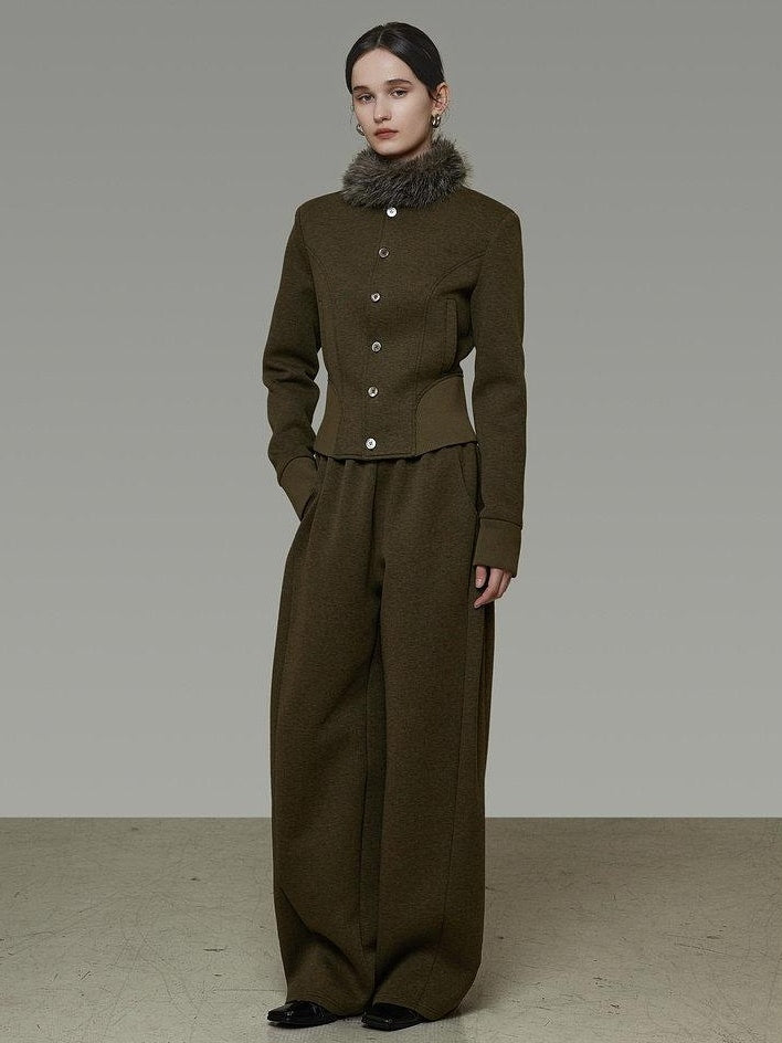 unspoken Breathable Cotton High Waist Minimal Office Heather Green Wide Leg Pants