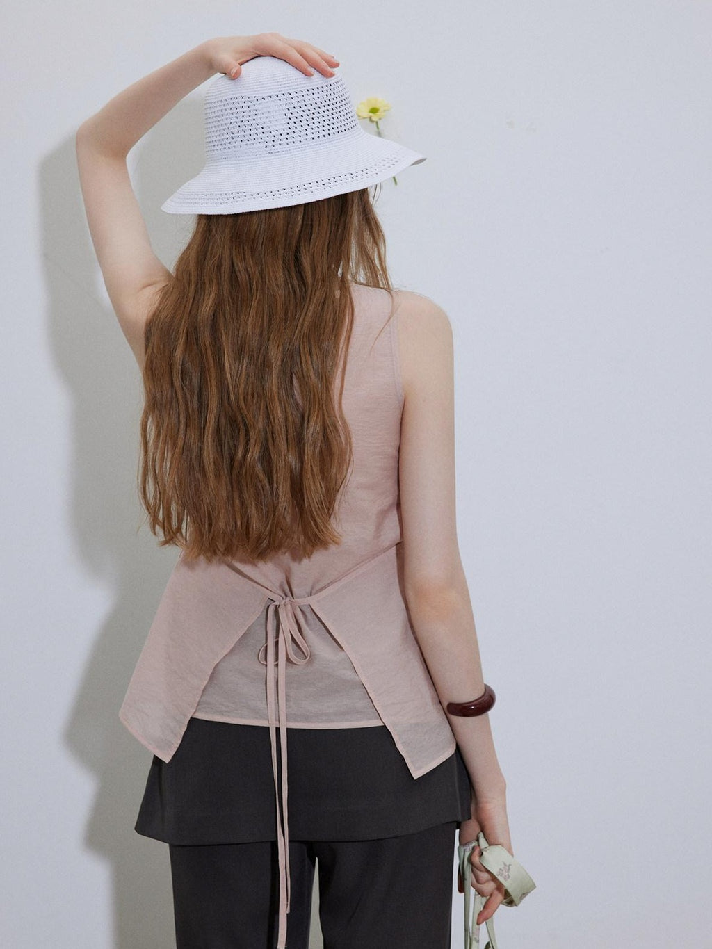 Lofi choose Button Front Loose Workwear Sleeveless Charcoal Off Shoulder Crop Tops