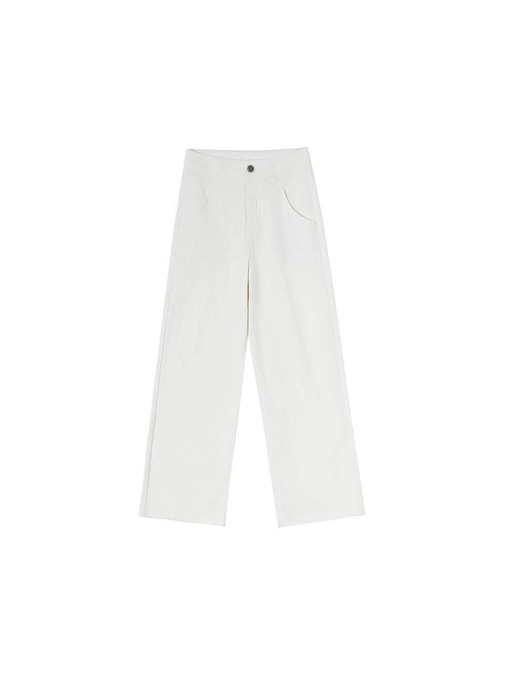 ikyou High Waist Loose Straight Colorfast White Denim Cotton Wide Leg Jeans