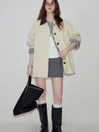 fano Cotton Lined Single Breasted Korean Commuter Short Women Beige Trench Coats