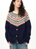 fano 100 Percent Wool Loose Fit Button Front Commuter Crew Neck Knit Cardigans