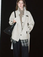fano Wool Blend Korean Commuter Relaxed Fit Notched Collar Light Grey Short Coat