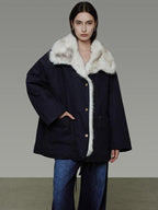 unspoken Fur Lined Thick Minimal Commuter Loose 3D Tailored Cotton Navy Puffer Jackets