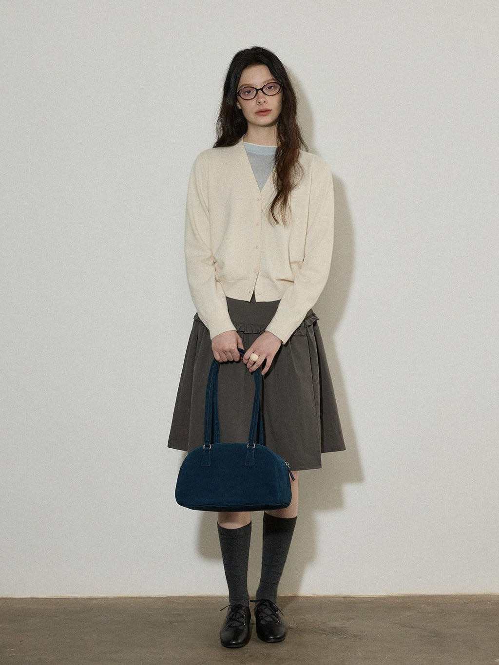 Lofi choose High Waist Ruffle A Line Pleated Cotton Commuter Skirt For Women Midi Skirts