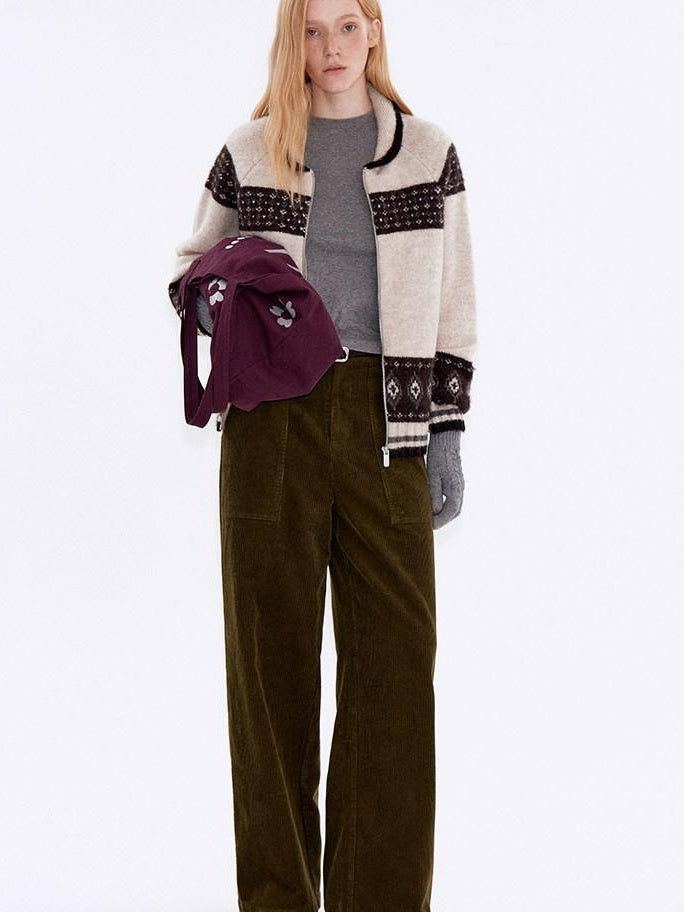 fano Breathable Cotton Vintage Straight Natural Waist Large Pockets Wide Leg Pants