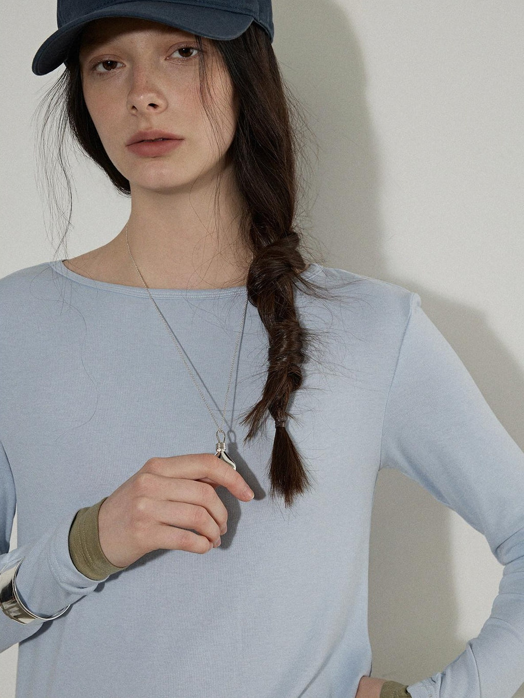 Lofi choose Soft Oversized Loose Fit Round Neck Women Blue Brown Long Sleeve T-Shirts