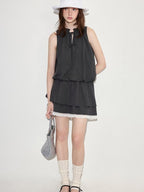 fano Viscose Blend Sleeveless Flared Waist Korean Office Date Off Shoulder Crop Tops