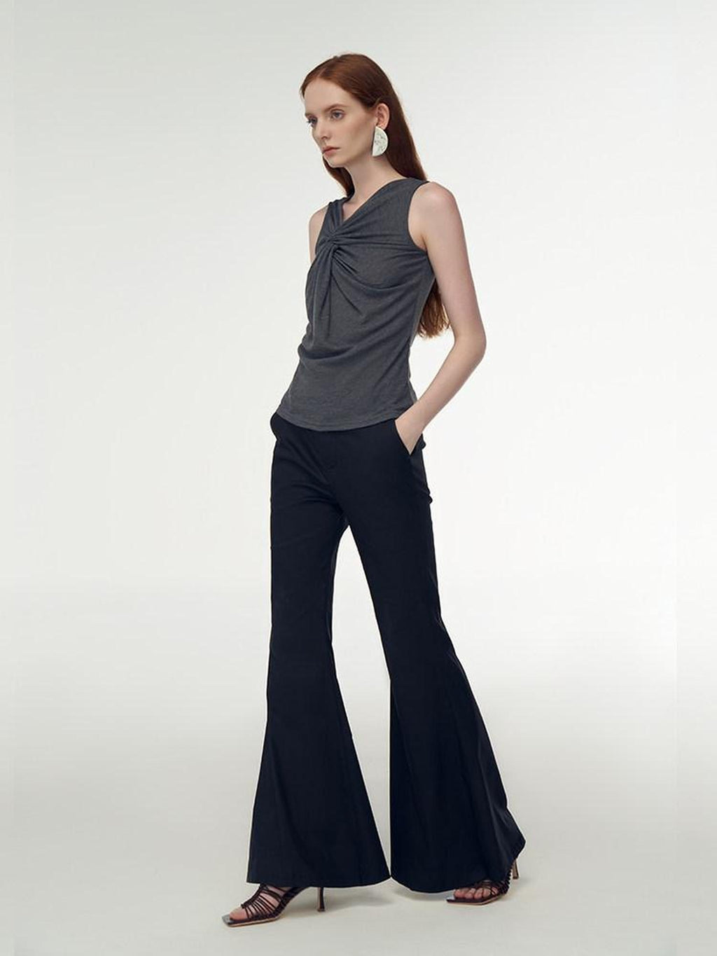 someone sometimes Recycled Stretch Office Low Waist Subtle Flare Women Black Flared Pants