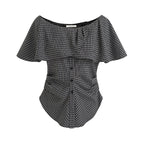 unspoken_Breathable_Minimal_Loose_Ruffle_Boatneck_Women_Plaid_Button_Short_Sleeve_Blouses_MISSTT