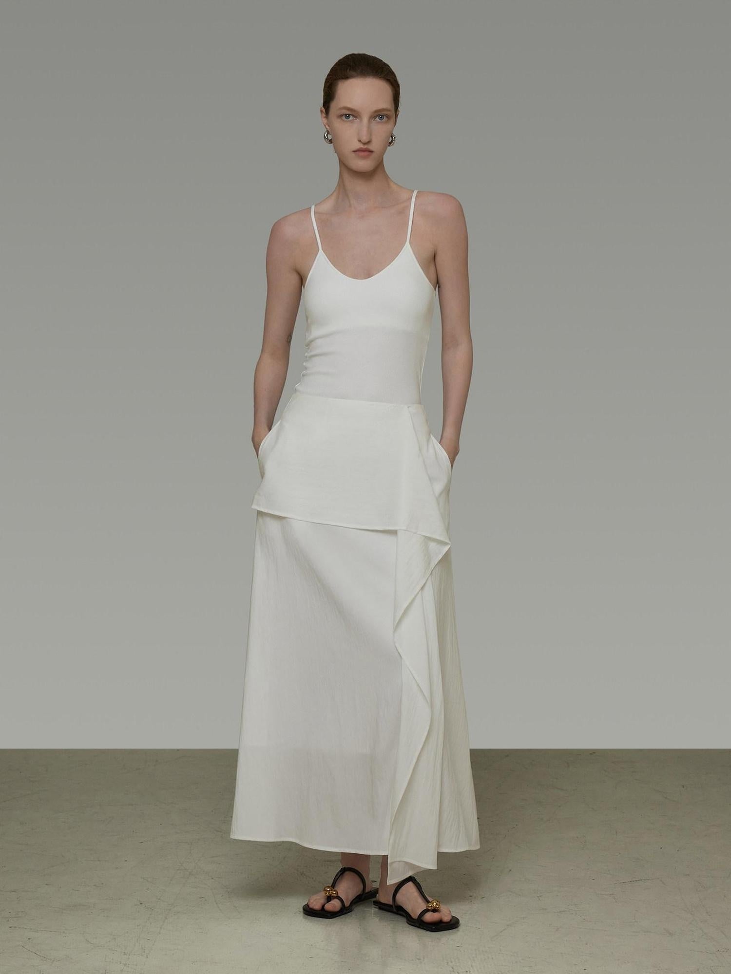 unspoken High Waist Lined Irregular Hem Minimal A Line Office Lyocell Blend Maxi Skirts