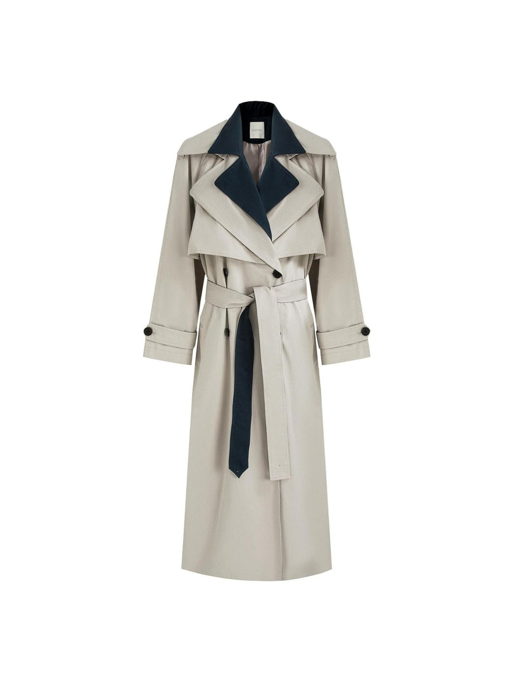 unspoken Minimalist Double Breasted Long Straight Workwear Beige Navy Trench Coats