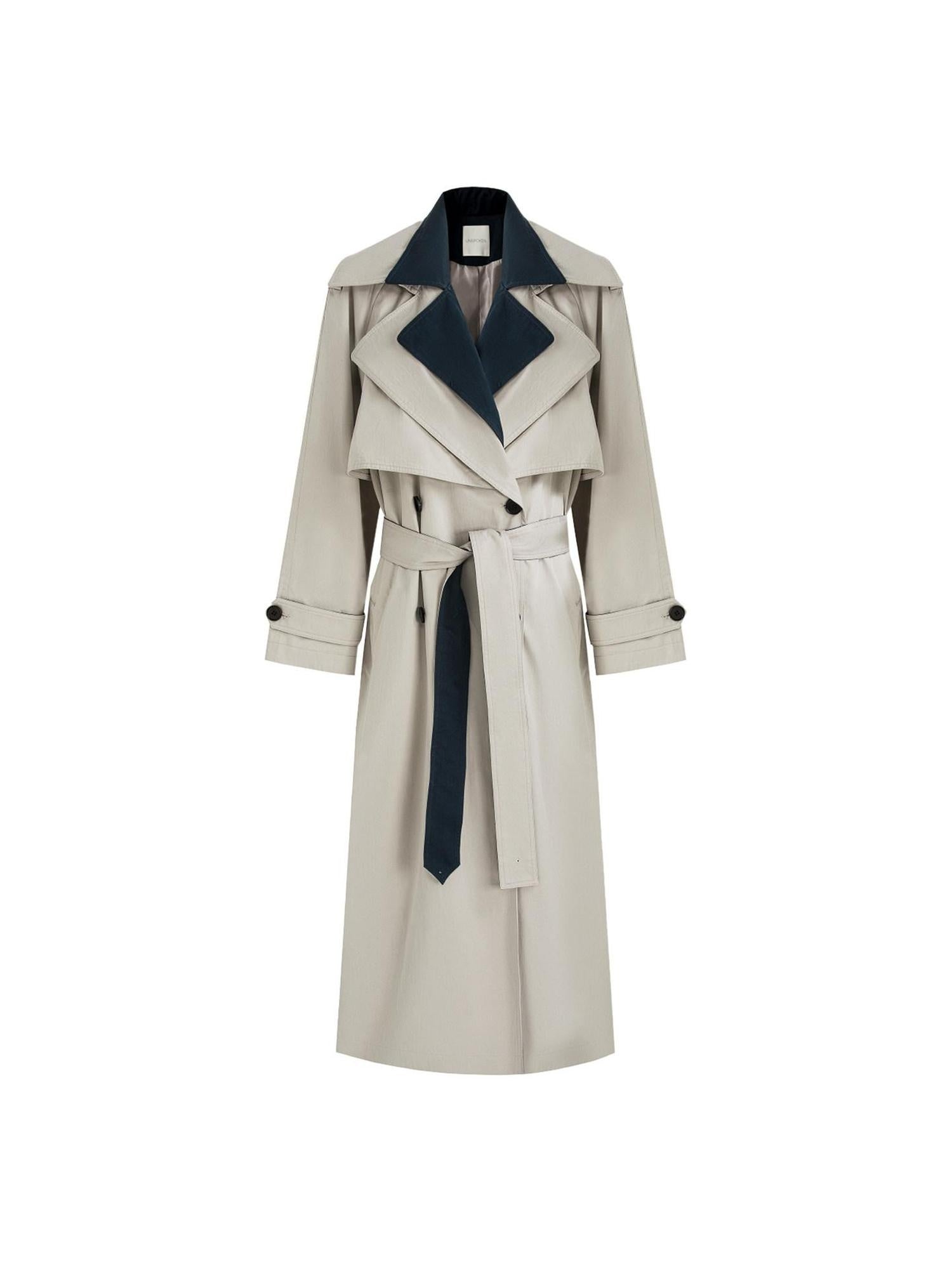 unspoken Minimalist Double Breasted Long Straight Workwear Beige Navy Trench Coats