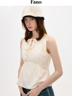 fano Soft Viscose Blend Slim Fit Tie Detail Office Beige Solid Camisoles