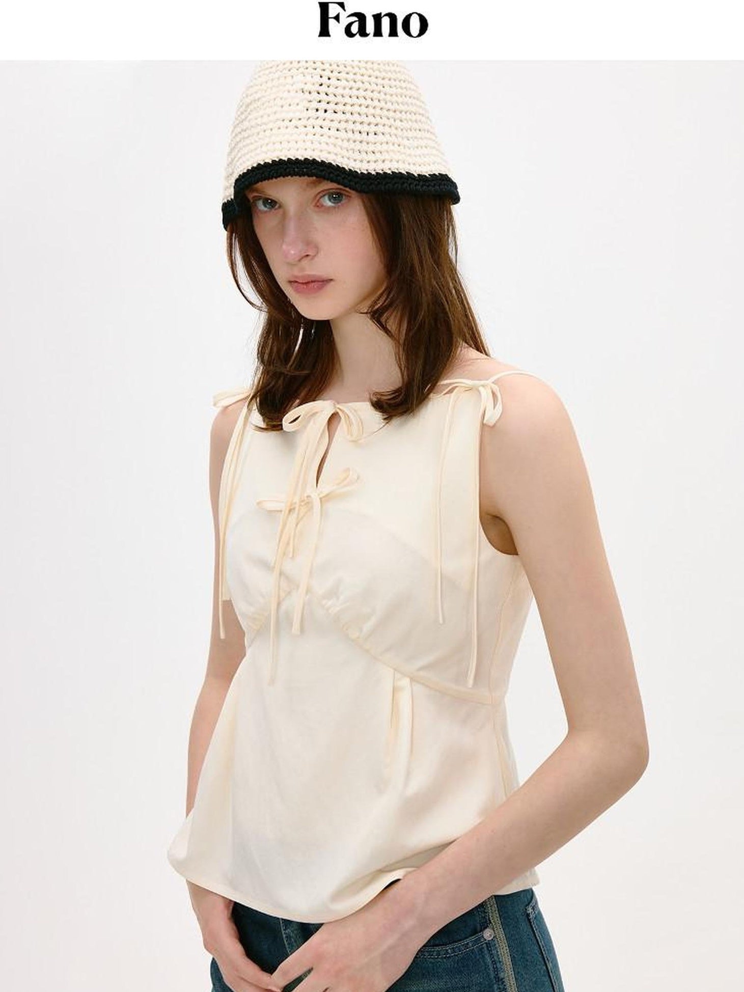 fano Soft Viscose Blend Slim Fit Tie Detail Office Beige Solid Camisoles