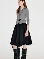 fano Cozy Lambswool Blend Zip Front Casual Fit Women Mottled Gray Knit Cardigans