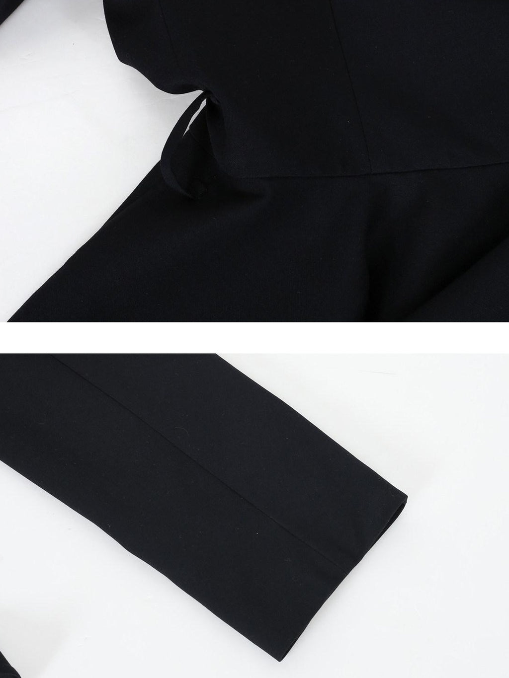audreyyang Waist Slimming Casual Cropped Lapel Long Sleeve Black Polyester Top & Pants Sets