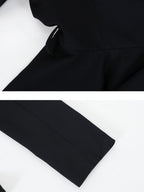 audreyyang Waist Slimming Casual Cropped Lapel Long Sleeve Black Polyester Top & Pants Sets